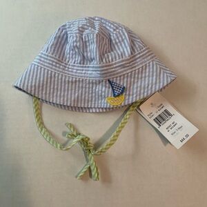 Florence Eiseman 3-9 months unisex Blue Striped Kids Sun Hat w/ sailboat. NWT